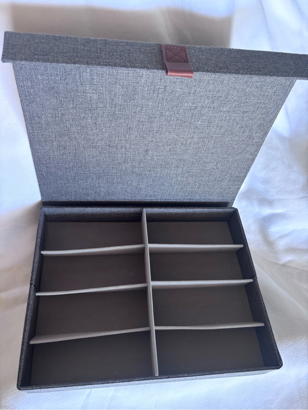 Grey Fabric Jewelry or sunglasses Organizer Box with Divided Compartments